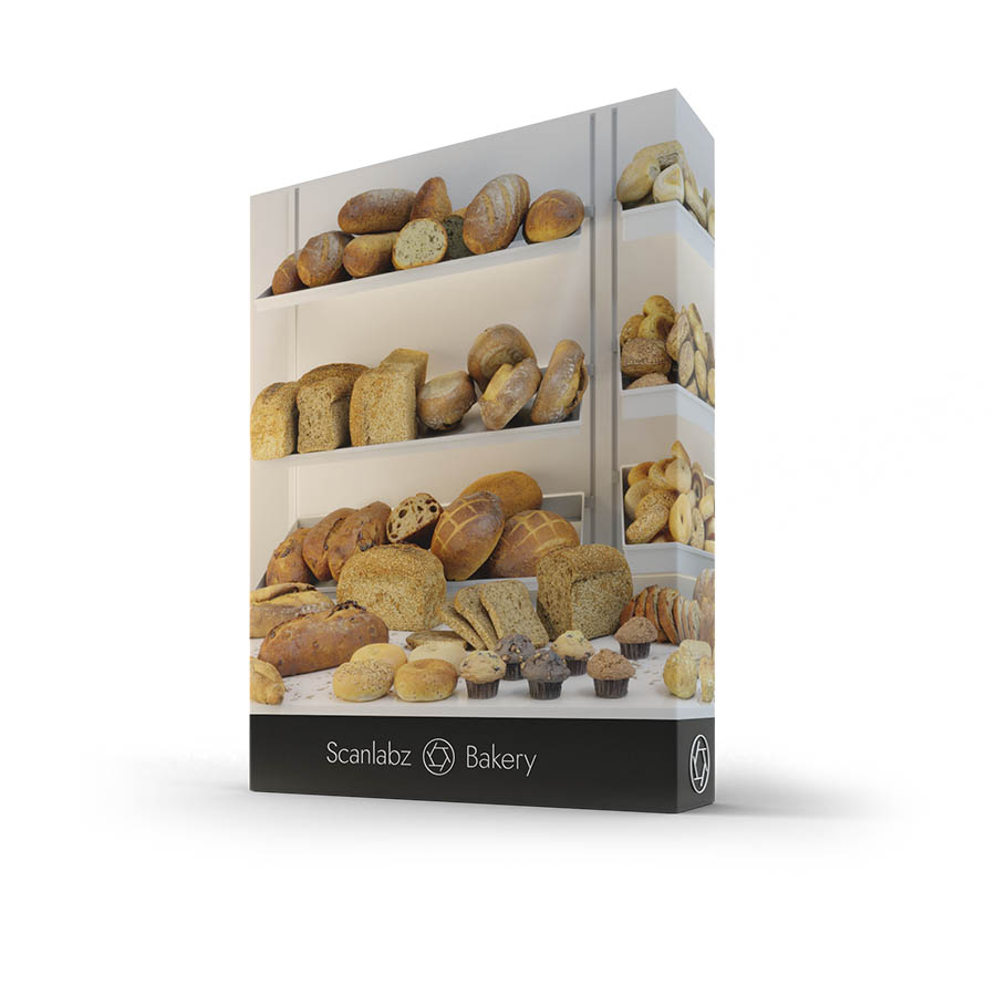 Scanlabz bakery collection boxed product featuring high-quality 3D scanned bakery assets for realistic digital modeling and visualization with 3ds Max and V-Ray