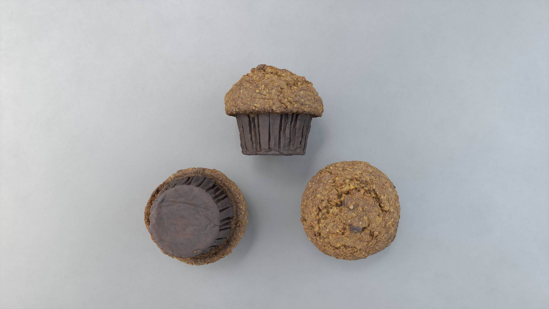 Detailed 3D bran muffin model from Scanlabz bakery collection, optimized for realistic rendering and natural baked surface detail