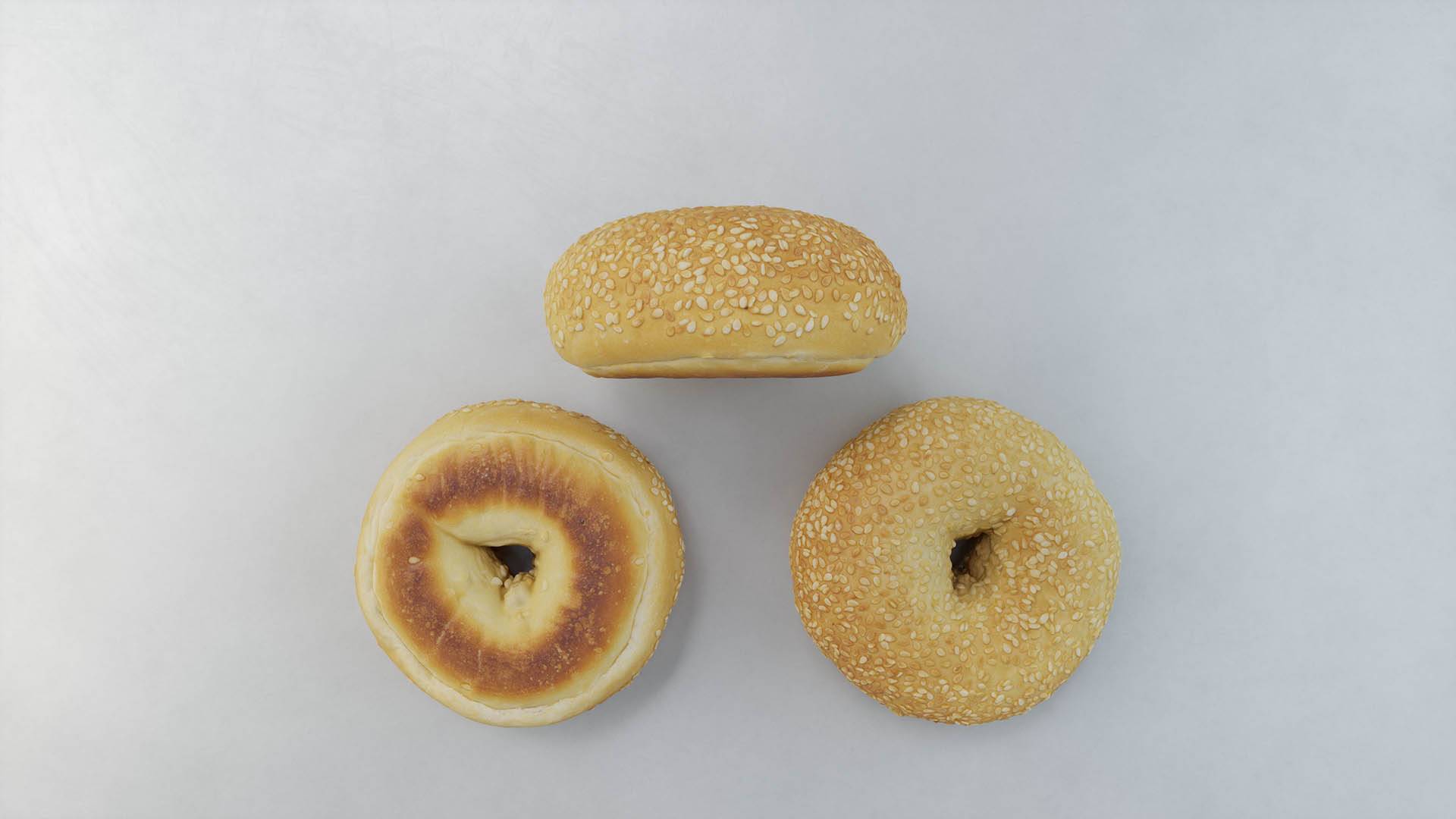 3D sesame bagel asset from Scanlabz bakery collection featuring detailed surface texture and PBR-ready materials