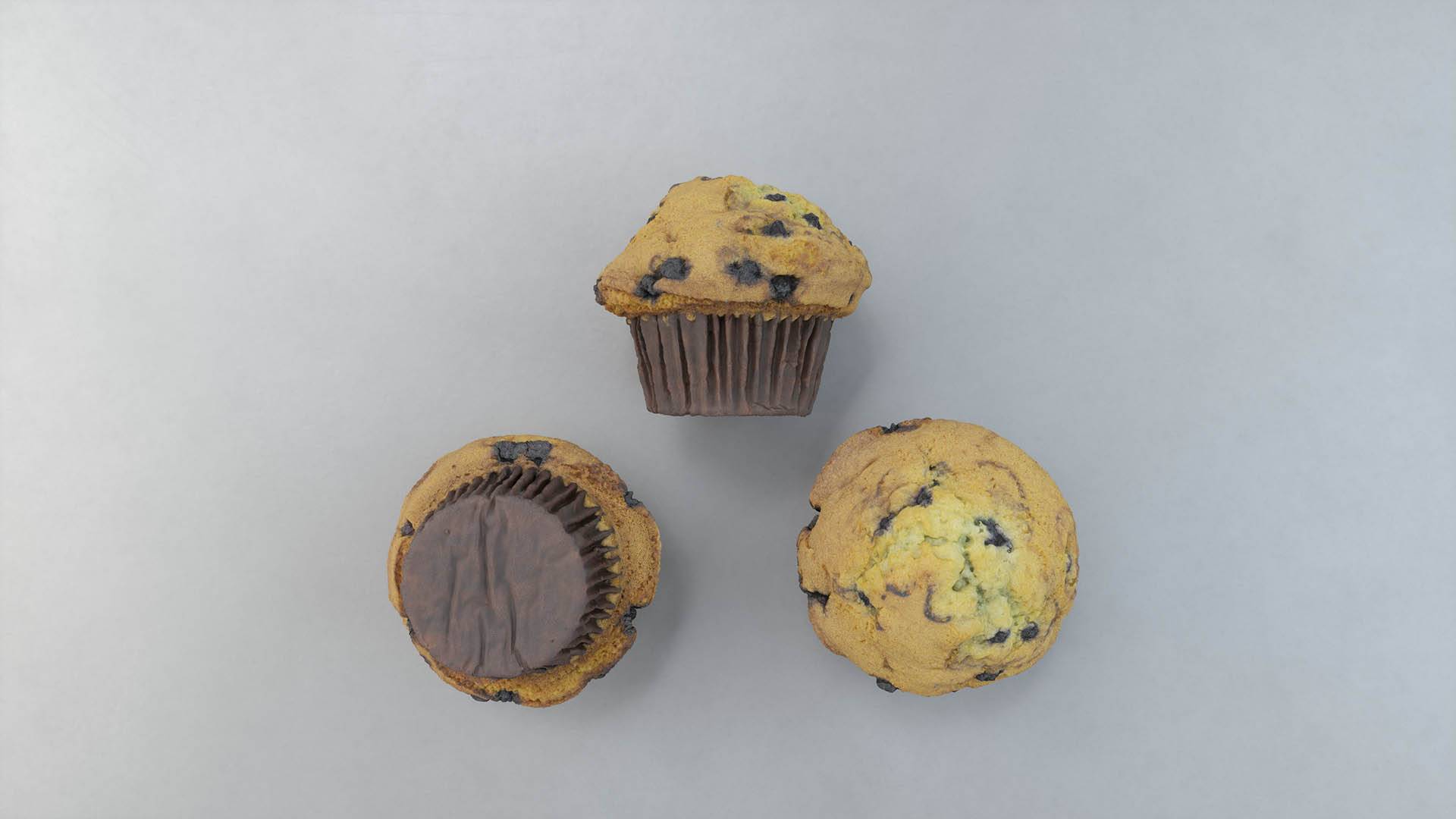 Photorealistic 3D blueberry muffin model from Scanlabz bakery collection, featuring detailed berry texture and realistic crumb structure