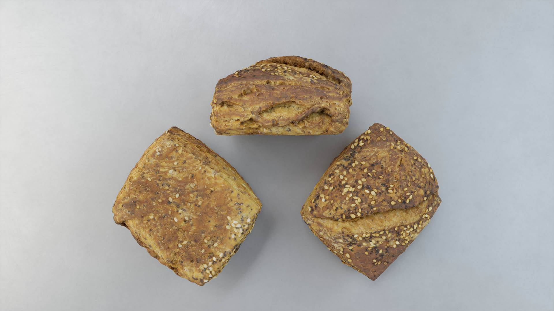Crusty artisan-style 3D bun model from Scanlabz bakery collection, ideal for high-end CGI and digital food scenes