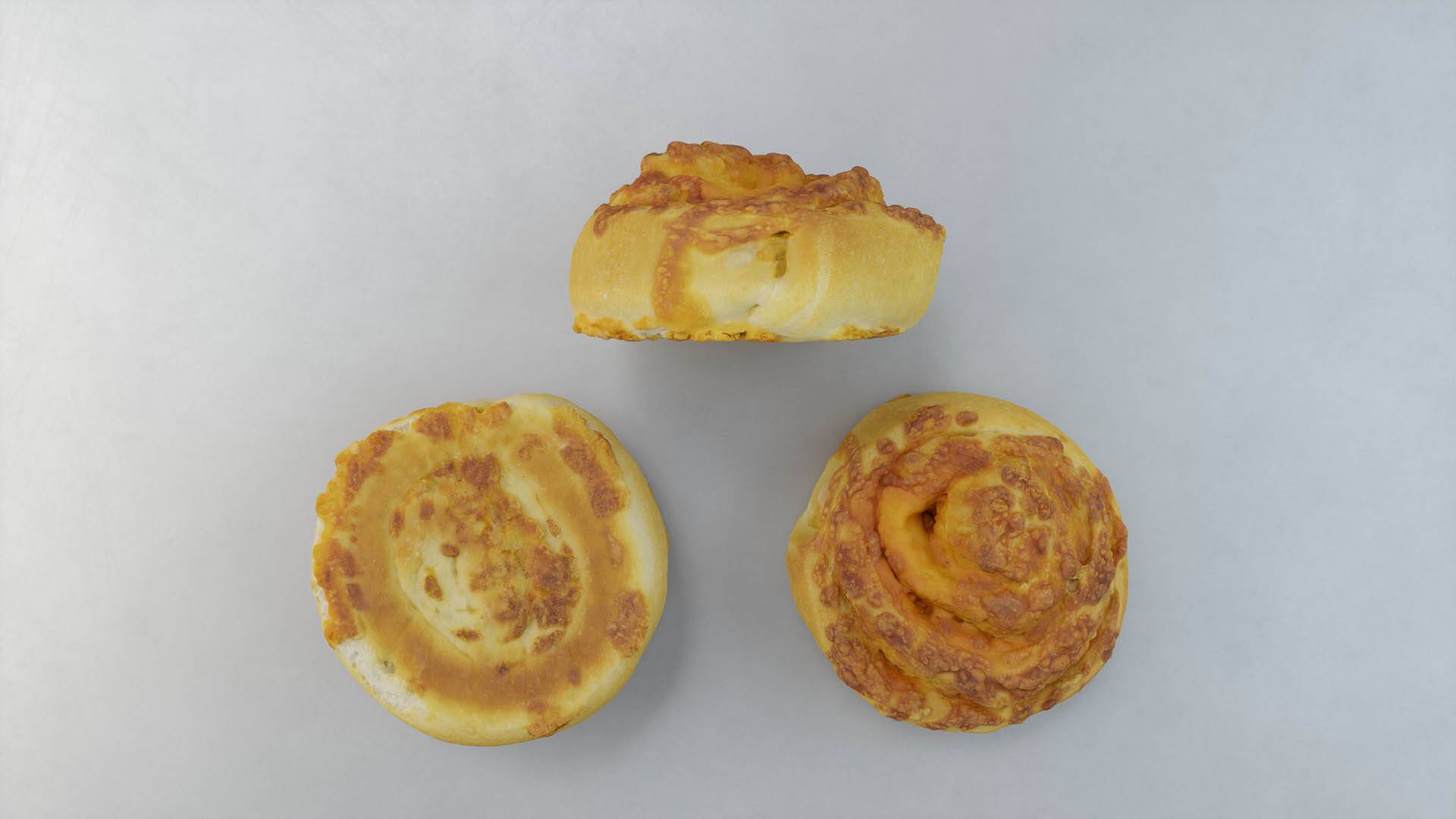 Photorealistic 3D pizza bun model from Scanlabz bakery collection, featuring melted cheese and baked texture for high-quality visualizations